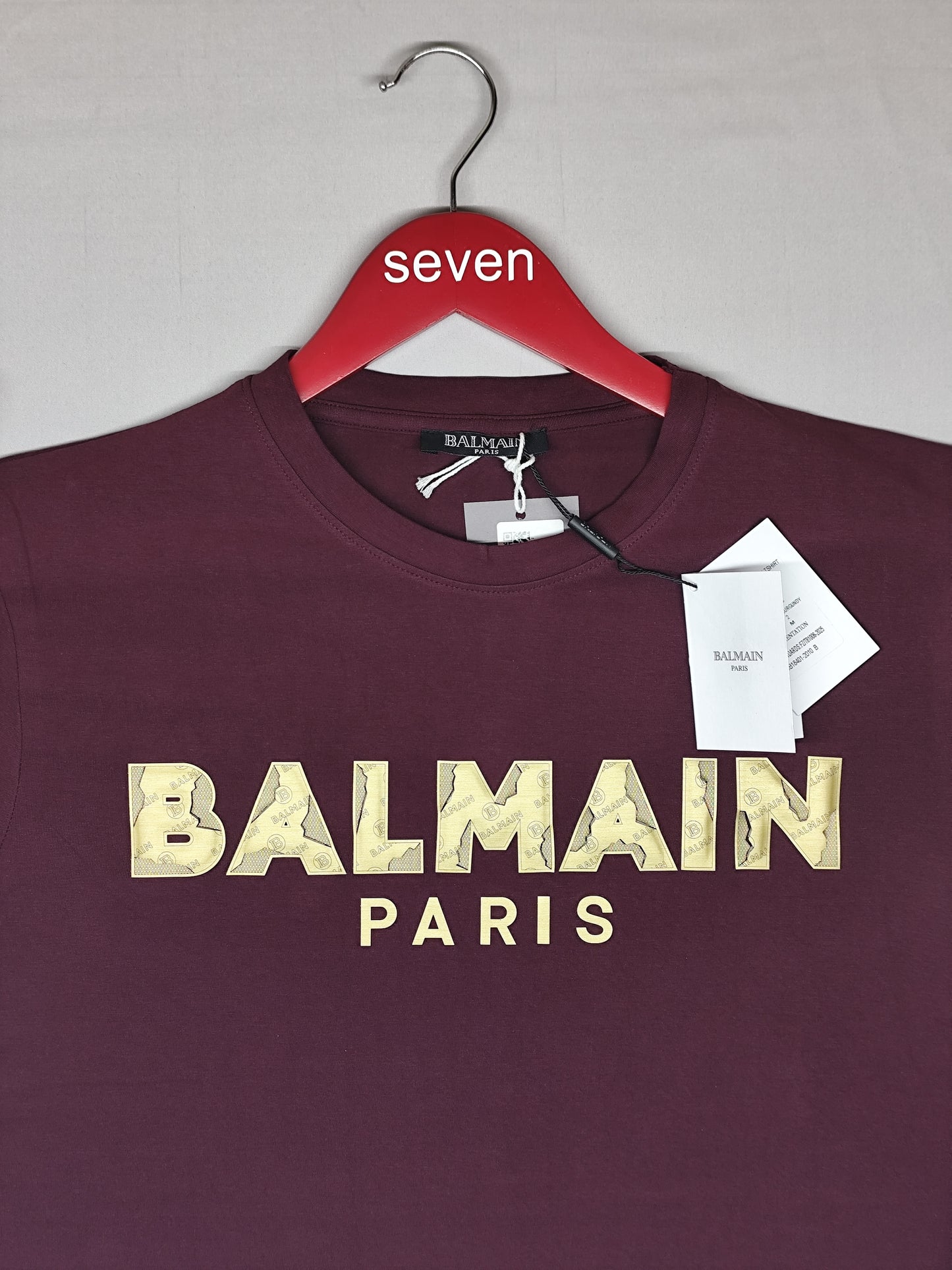 BALMAIN-Round neck-MAROON-